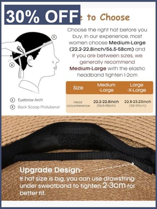 Wide Brim Straw Fedora Panama Hat UPF 50+ Packable Foldable Summer Sun Hat with main image 7